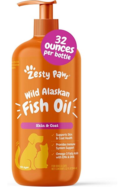 Zesty Paws Wild Alaskan Fish Oil For Dog & Cat - 32oz with Pump