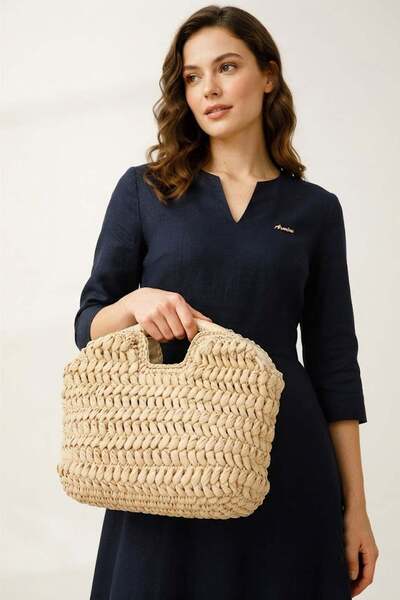 Ayakkabı Fuarı Elit Btn01 Women's Knitted Handbag Beige