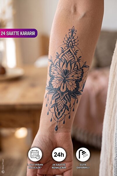 BP Tattoo 24 Saatte Beliren Kelebek ve Mandala Motifli 1 Ay Kalıcı Dövme