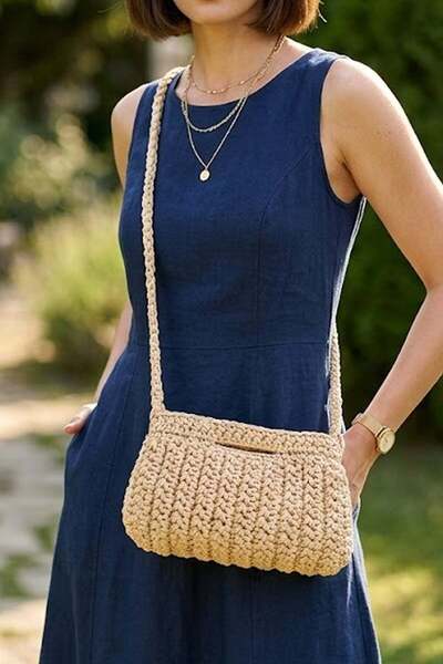 Ayakkabı Fuarı Elit Btn02 Women's Knitted Shoulder Bag Beige