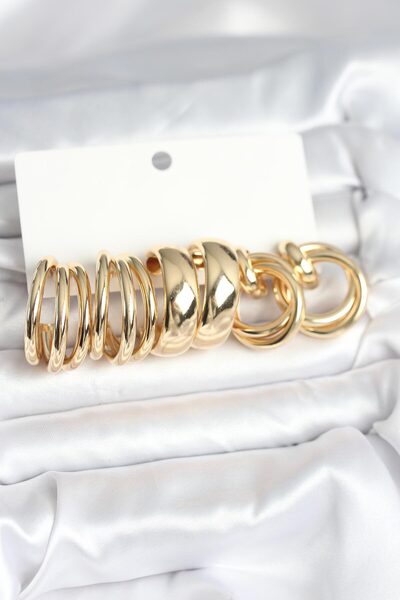 Mega Bazaar Brass Gold Color 3 Pairs Vintage Women Earrings Set