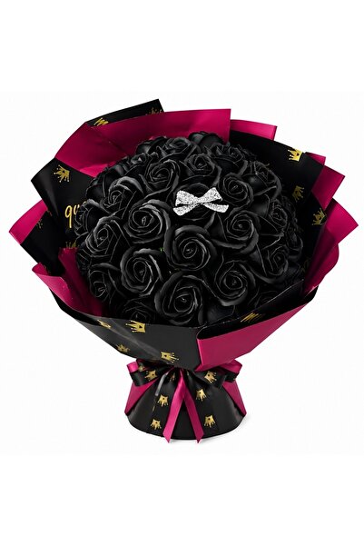 velve Buchet floral premium cu 35 trandafiri negri de sapun, in ambalaj elega...