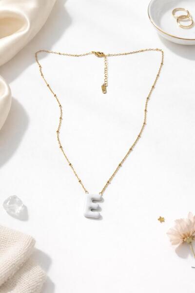 Archhazel Jewelery Letter E White Enamel Gold Letter Necklace