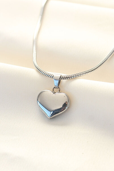 Mega Bazaar 316L Steel Silver Color Heart Necklace