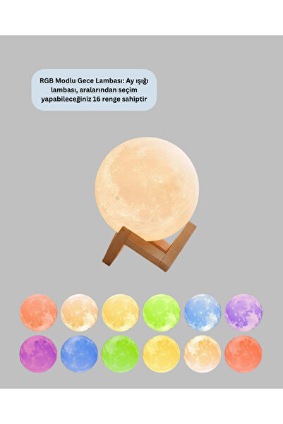 ZERO LAND ACONCEPT 16 Renkli 3D Ay Gece Lambası RGB Modlu Şarjlı (25633) Uzak...