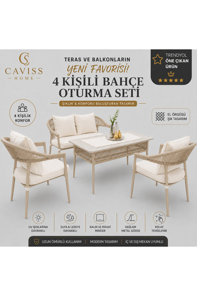 cavisshome CAVISS HOME Luxora 4 Kişilik Bahçe Oturma Grubu | Balkon, Teras ve...