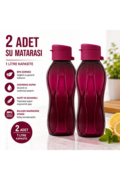 Dünya Sünger 1 Litre Su Matarası BPA İçermez 2 Adet Mor 1. Kalite Sızdırmaz K...