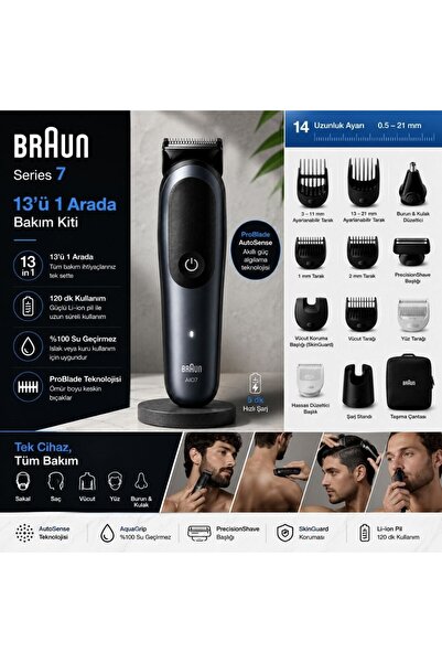 Braun Hepsi Bir Arada Series 7, 13'ü 1 Arada Tıraş Kiti, Problade, Autosense,...