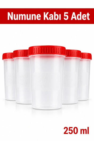 ByKurt Numune Kabı Ölçekli Şeffaf Gövdeli Kırmızı Vidalı Kapaklı 250 ml 5 Adet