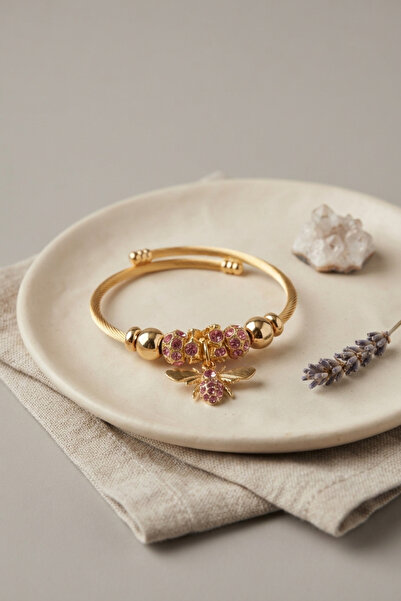 Generic Brand Pink Bee Model Gold Color Charm Bracelet