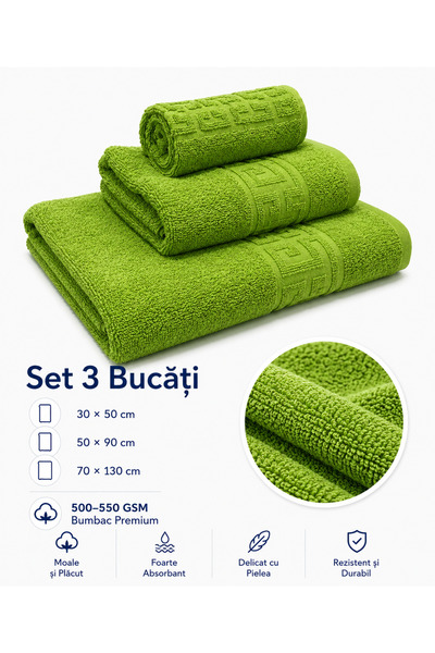 Generic Brand Set Prosoape din Bumbac Premium – 3 Bucăți, 500–550 GSM