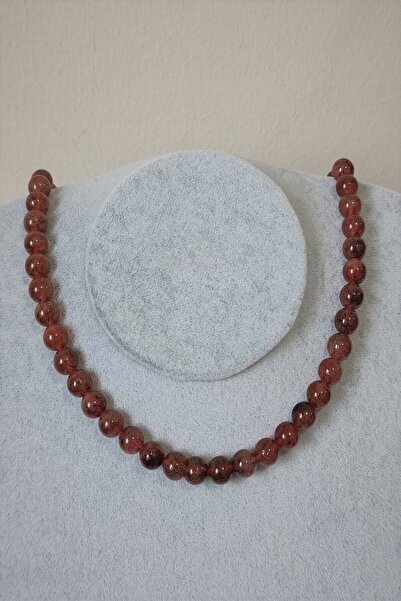 LADIN DOGALTAŞ Certified 6 Mm Pink Quartz Natural Stone Necklace