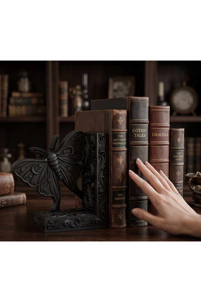 Nokta Lab Gotik Tasarım Ay Güvesi Kitap Tutucu - Özel Tasarım Kitaplık Aksesu...