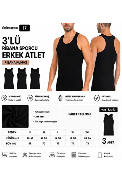Yıldız Çamaşır Мъжки потник Рибана Спортсмен 100% памук (15-17-19) - 3 броя