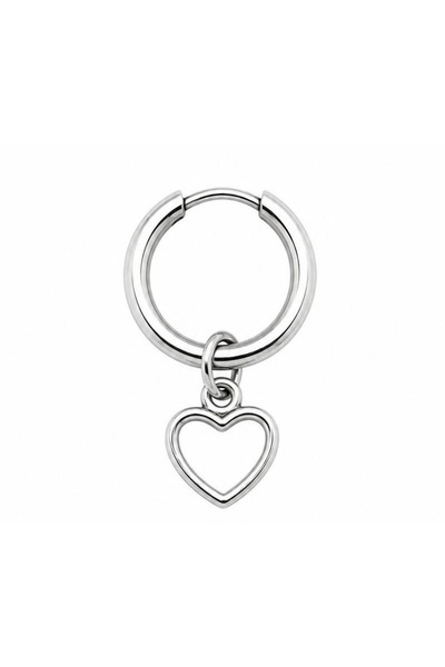 Blisse Piercing Unisex Silver Color Surgical Steel Dangle Hollow Heart Figured Hoop Earrings 1 Piece