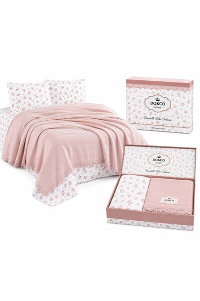 RMR textile Set cu cuvertura pat 4 piese cu dantela in cutie, masuri cearceaf...