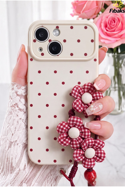 Fibaks iPhone 13/14 Kılıf Puantiyeli Çiçek Desenli Charm Aksesuarlı Silikon |...