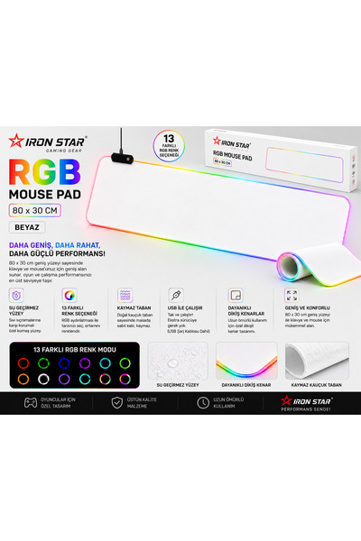 IRONSTAR IRON STAR RGB Oyuncu Mouse Pad 80x30 cm LED Işıklı XXXL Gaming Mouse...