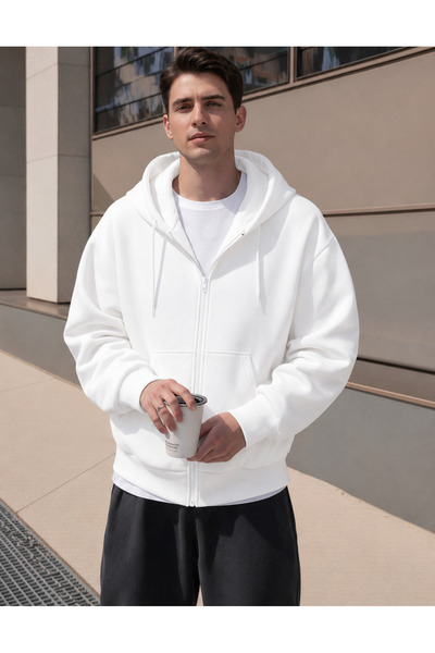 YAKAMEL ERKEK 3 İPLİK FERMUARLI KAPÜŞONLU OVERSİZE RAHAT SWEATSHIRT HIRKA