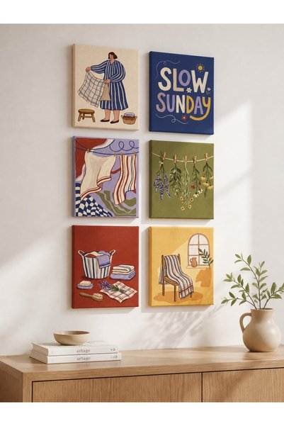 ARTAGE 6’lı Retro Modern Bohem Naif Sanat Kanvas Tablo Seti