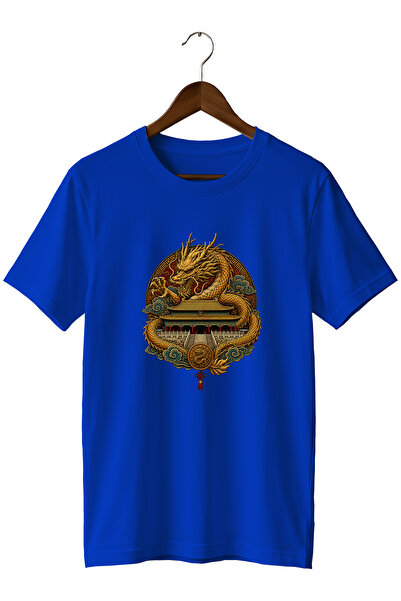 remonz Chinese Dragon and Temple Print Unisex T-Shirt – Far East Mythology De...