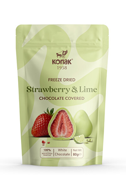 KONAK Yeşil Limonlu (Lime) Beyaz Çikolata Kaplı Çilek Draje 80 GR