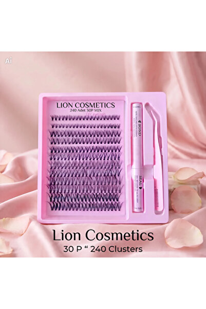 lion cosmetics 240 Adet Temu 30P Takma Kirpik Mix Kıvrımlı Cımbız ve Yapıştır...