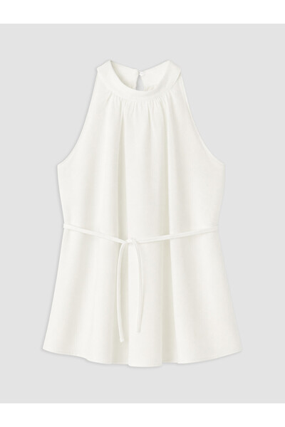 LC Waikiki White Halter Neck Belted Waist Oversized Blouse