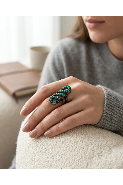 Dorvina Turquoise Color Wavy Authentic Bronze Vintage Adjustable Women Ring D...