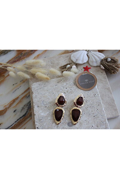 Atelier Pelin Dangle Mng Model Earrings with Stones / Brown