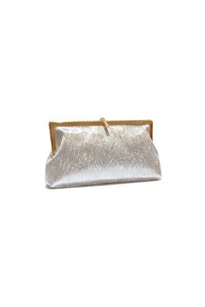 Sose Moda Elegant Lock Detailed Shiny Evening Dress and Shoulder Bag - Silver...