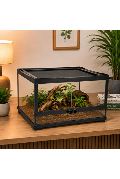 Dophin حوض زواحف وبرمائيات TT-802 (45x45x30 سم) - حاوية زجاجية منخفضة الارتفا...