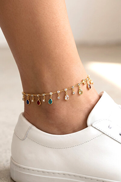 Elika Silver Renkli Zirkon Taşlı Damla Model Sallantılı Halhal