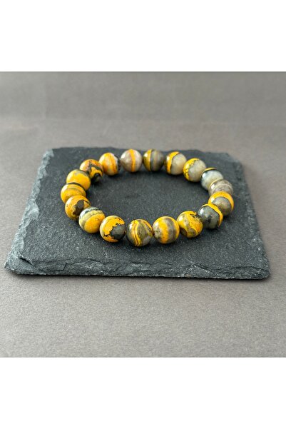 turkuaz&naturelTaşçıMurat1990 10 mm Bumblebee Jasper Doğal Taş Bileklik Üst K...