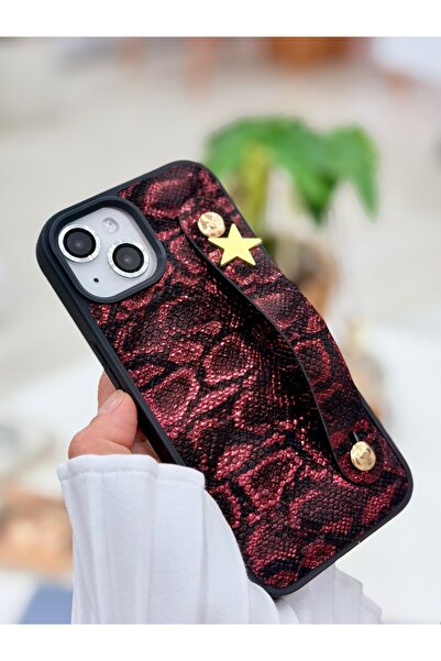 Go Aksesuar Iphone 15 - 14 - 13 Uyumlu Tutacaklı Yıldız Tasarımlı Deri Görünü...