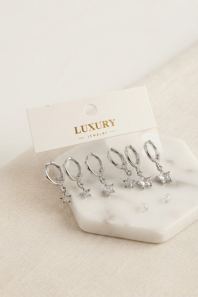 Generic Brand Star Zircon Stone Silver Color Brass Set Earrings