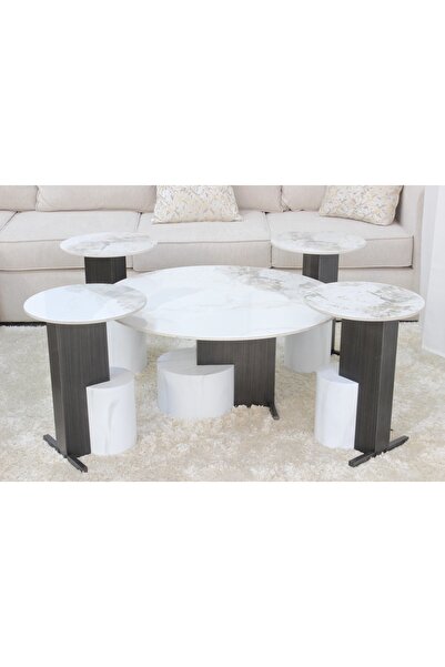 GLAMOURE HOME طقم طاولات خدمة وضيافة ذكية مودرن خماسية (يتكون من 5 قطع: 1 طاو...