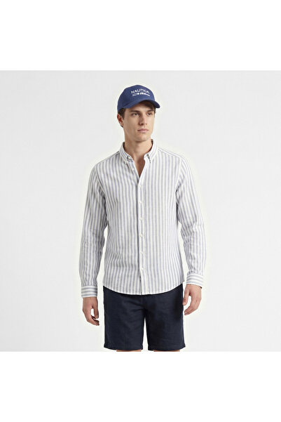 Nautica Erkek Mavi Regular Fit Çizgili Gömlek