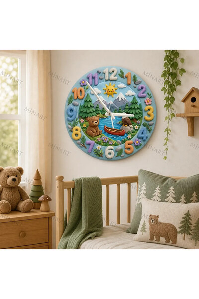 ensaat Forest Forest Teddy Bear Children's Room Wall Clock Silent Wooden Cloc...