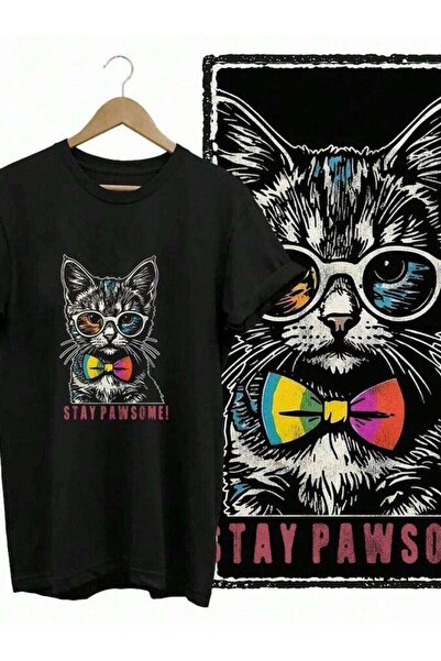 9JY تي شيرت COOLMIND CAT مطبوع عليه قطة باللون الأسود بأكمام قصيرة 100% تي شي...