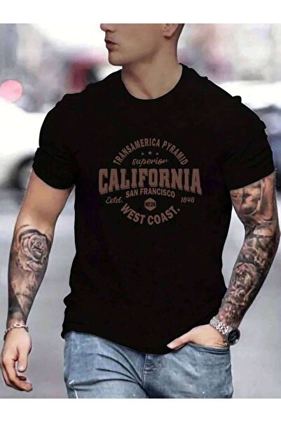 9JY Men's 100% Cotton Casual Sports Loose Fit California West Coast Print Rou...