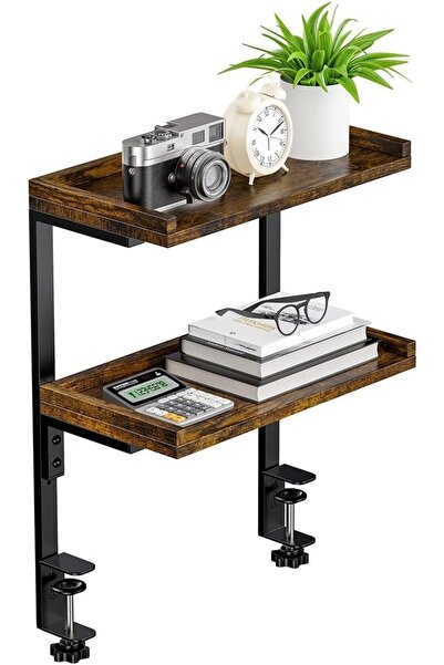 Arabest Clamp On Desk Shelf,2-Tier Wood Shelving Unit,No-Drill Tabletop Book ...