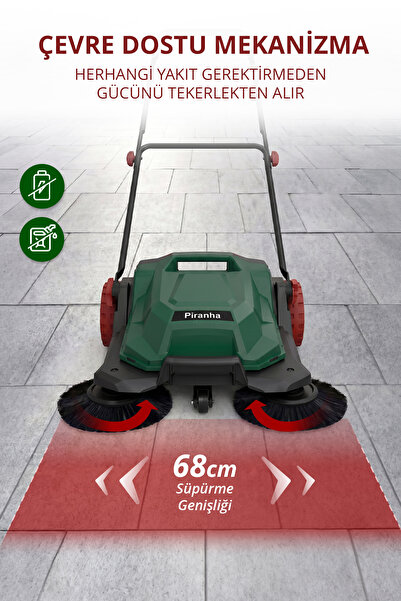 Piranha PFS-6766 Zemin Süpürücü | 680 mm Süpürme Genişliği | 24 L Atık Haznesi | 2100 m²/Saat Temizlik Performansı