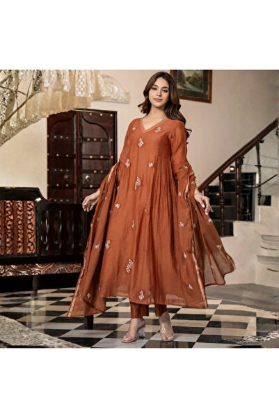MYSMAR Orange Viscose Cotton Salwar Kameez Dupatta - ALV2001 | Orange-Size:L-...