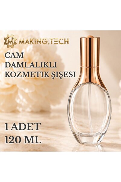 HORECA MARKET 120 ml Cam Damlalıklı Kozmetik Şişesi – Rose Gold Kapaklı Boş Y...