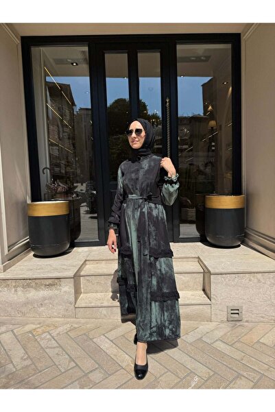 MissWhence 39822 Kendinden Desenli Kadın Elbise Yeşil