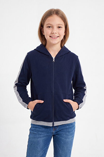 FYK KİDS Girl's Striped Detailed Zippered Hooded Sweatshirt