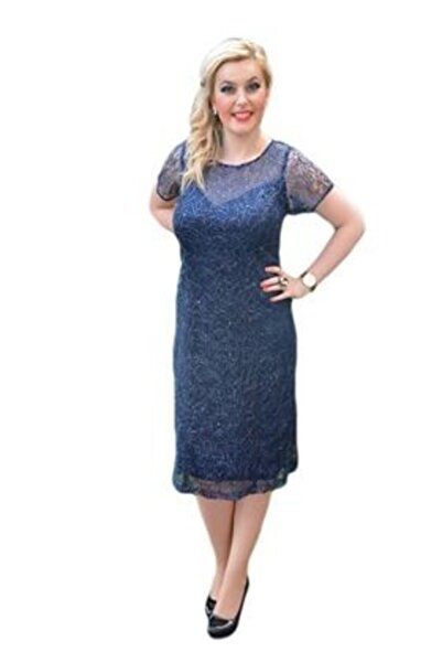 OEM Rochie bleumarin din material paietat, masura mare, croi drept