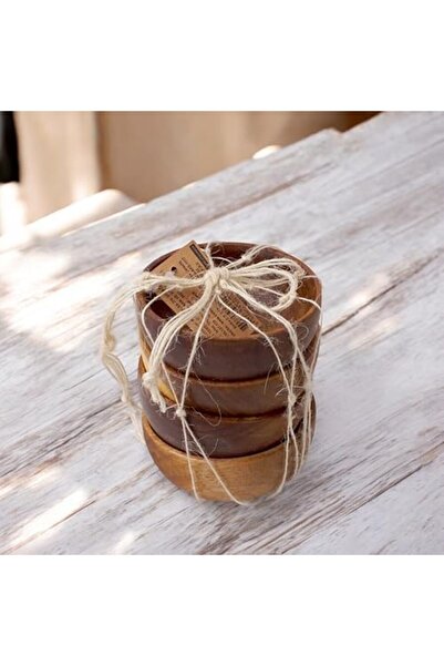 Yıldızan Albemo 4-Piece Round Acacia Snack Bowl, Presentation Bowl, Olive Bow...