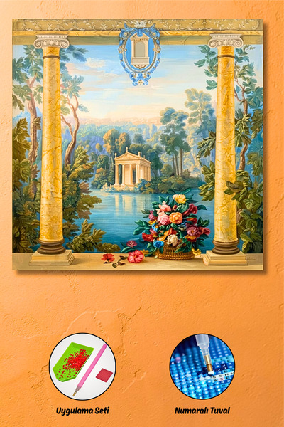 HONDEP 5D Diamond Painting 70x70cm Antik Tapınak Bahçesi Sayılarla Elmas Boya...